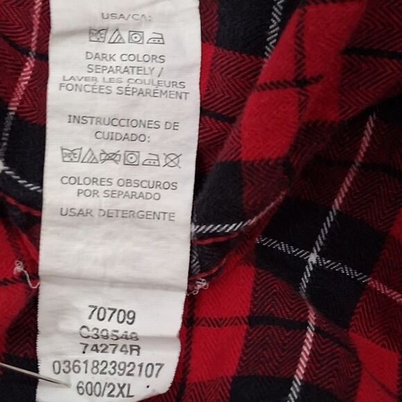 Chaps Shirt Mens 2XL XXL Red Plaid Long Sleeve Button Down Easy Care Casual Flaw - Picture 8 of 14